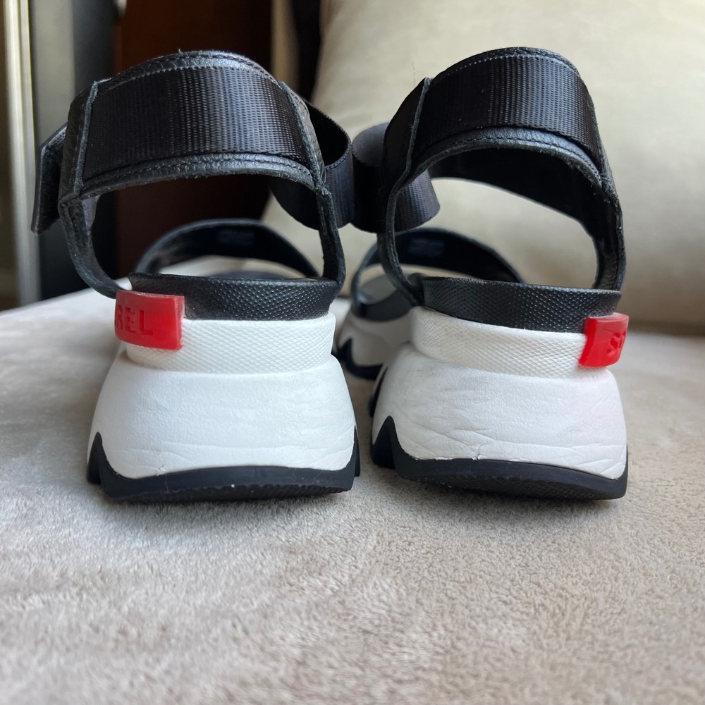 Sorel Black and White Platform Sport Sandals with Red Accent - Picture 10 of 15